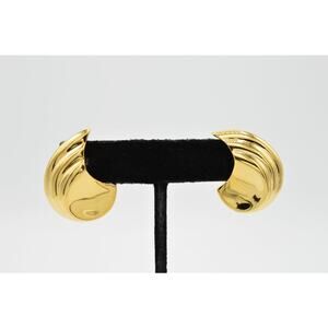 TAT Vintage Statement Pierced Earrings Shiny Gold Tone Signed NOS 1980s 9C
